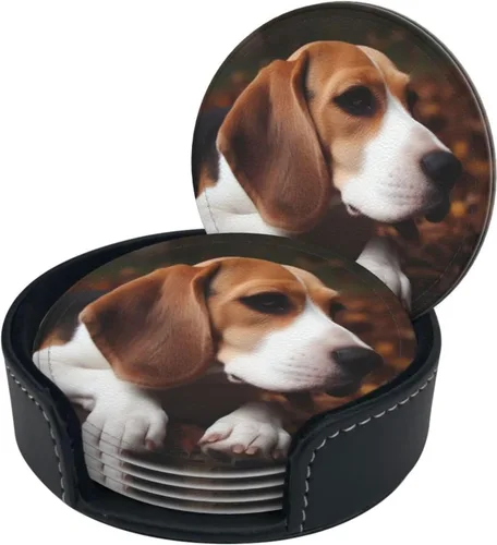 Miniatura 8 de Juego de 6 posavasos redondos de Beagle con soporte para bebidas, protector de mesa, almohadilla para el hogar y la cocina, juego de posavasos