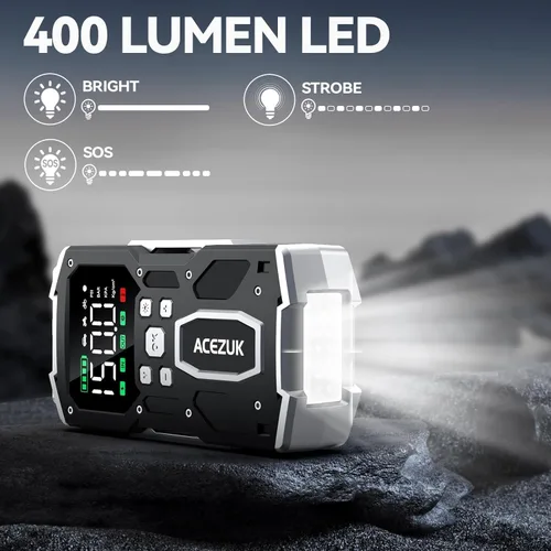 Miniatura 5 de ACEZUK - Arrancador portátil para automóvil con compresor de aire, 160PSI 8000A (todo gasolina/10.0L diesel), batería de 12 V con pantalla LCD