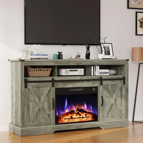 Miniatura 12 de RoyalCraft Soporte de TV con Chimenea para TV de 65+ Pulgadas, Centro de Entretenimiento Estilo Granja de 34" de Alto con Chimenea Eléctrica de 23