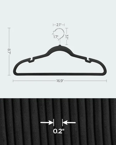 Miniatura 6 de SONGMICS Paquete de 30 perchas de terciopelo antideslizantes con muescas para el hombro, barra para pantalones, gancho giratorio de 360°, ahorro