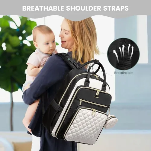 Miniatura 2 de LOVEVOOK Bolsa de pañales para bebé, mochila impermeable para pañales con puerto de carga USB para bebé, gran capacidad para laptop de 15.6