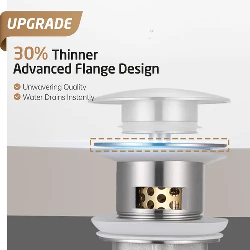 Miniatura 3 de KES S2018A-BN - Drenaje para lavabo de baño con desbordamiento, desagüe desplegable para tocador de baño, colador desmontable, níquel cepillado