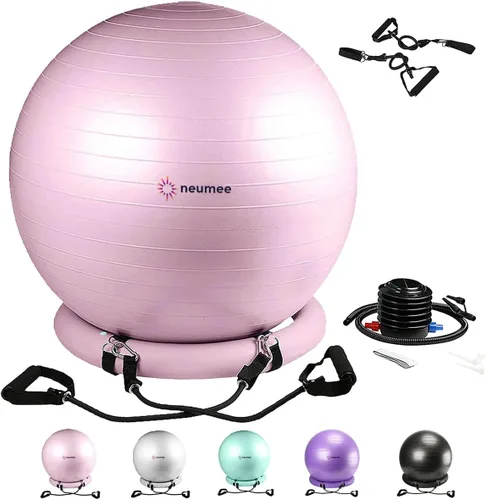 Miniatura 13 de Silla de pelota de yoga con pelota de ejercicio de 65 cm y 2 bandas de resistencia, base de estabilidad para oficina en casa, yoga, pilates