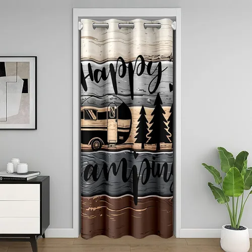 Miniatura 12 de Happy - Cortina opaca para puerta de campamento para jóvenes adultos, caravana, caravana, viajes, 34 pulgadas de ancho x 80 pulgadas de largo