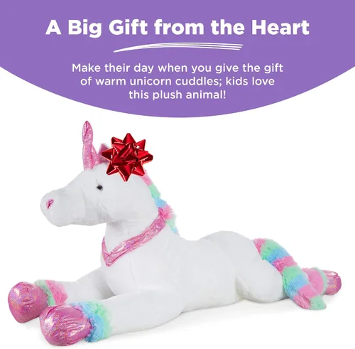 Miniatura 3 de Best Choice Products Unicornio de peluche extra grande de 52 pulgadas para niños, juguete de peluche de tamaño real con detalles de arcoíris, piel