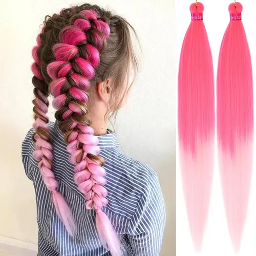 Miniatura 53 de Cabello trenzado verde con lentejuelas de 26 pulgadas, preestirado, trenzas de textura Yaki, extensiones de cabello pre plumadas, 3 paquetes, fácil