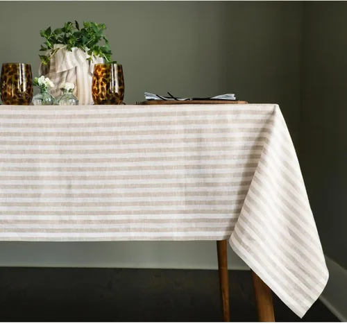 Miniatura 62 de Solino Home Mantel de lino a rayas de 52 x 52 pulgadas, mantel cuadrado 100% lino puro natural y blanco, diseño de rayas Amalfi, lavable a máquina
