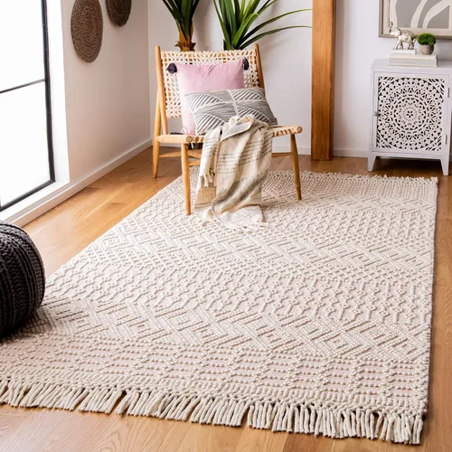 Miniatura 28 de SAFAVIEH Natura Collection - Alfombra decorativa de 2 x 3 pies, color marfil, con flecos de lana marroquí bohemia, hecha a mano, ideal para zonas