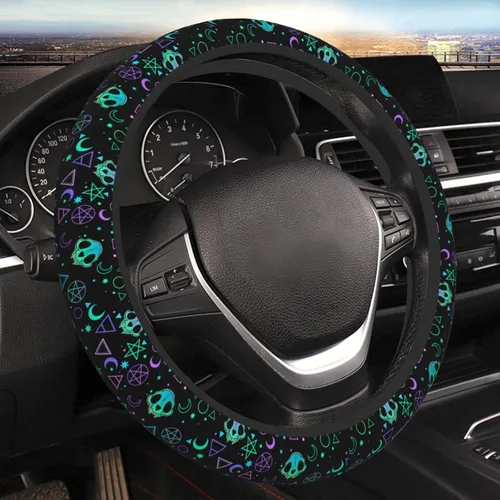 Miniatura 14 de Funda de volante retro con diseño de calavera para mujeres, hombres y niñas, accesorios para automóvil, decoración, antideslizante, de neopreno, 15