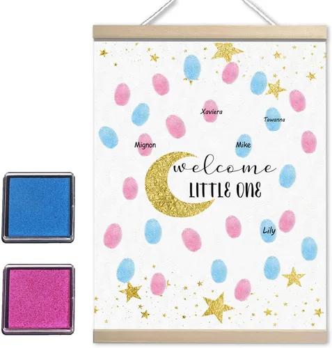 Miniatura 10 de QZCYU Libros de invitados de lienzo con huellas dactilares para revelación de género, decoraciones de baby shower, decoración de fiesta