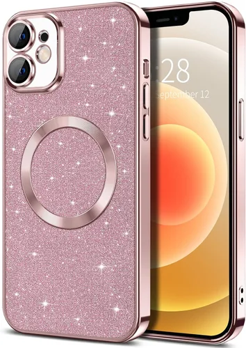 Miniatura 35 de Hython Funda para iPhone 13 Pro Max con purpurina, fundas magnéticas transparentes para teléfono con protector de lente de cámara