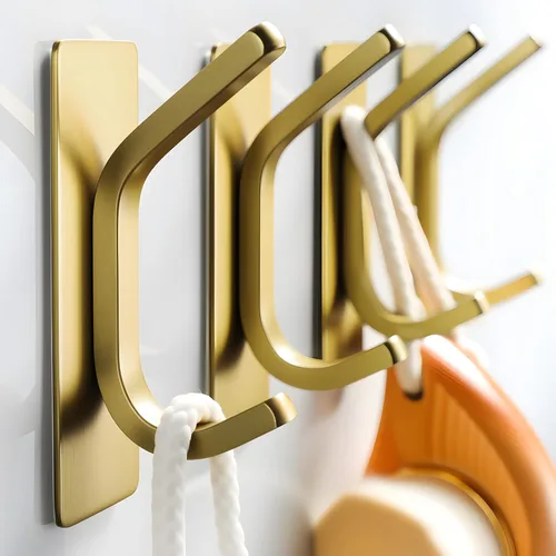 Taozun Ganchos Adhesivos – Ganchos para Toallas de Oro Cepillado, Ganchos de Pared Adhesivos de Acero Inoxidable para Colgar Batas y Esponjas en
