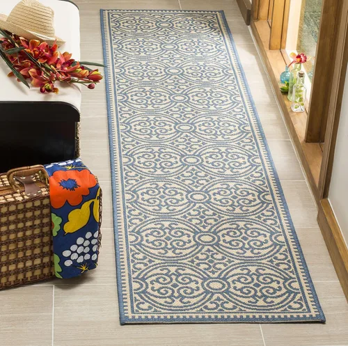 Miniatura 28 de SAFAVIEH Alfombra lavable para exteriores Linden Collection - 4 x 6 pies, aguamarina y crema, no desprende pelusa y fácil de limpiar, ideal