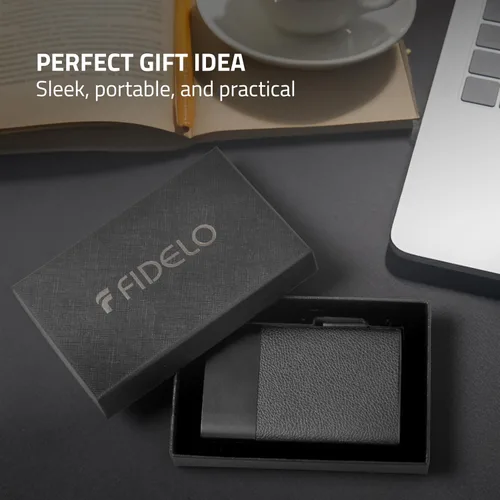 Miniatura 7 de Fidelo Cartera minimalista para hombre – Soporte delgado para tarjetas de crédito con clip para dinero, bolsillo frontal con bloqueo RFID, Cuero sin