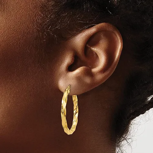 Miniatura 3 de Juego de aretes de aro trenzados de oro amarillo de 14 quilates de 0.118in, joyería fina redonda para mujer, regalos para ella, Cristal Oro amarillo
