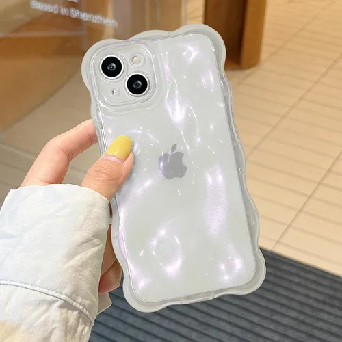 Miniatura 24 de XIZYO Funda para iPhone 13 de 6.1 pulgadas, bonito patrón de ondas, estético, 3D, rizado, ondulado, chapado en purpurina, para mujeres y niñas, Azul