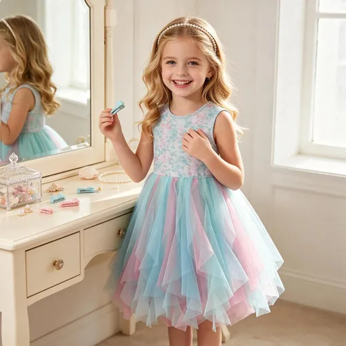 Miniatura 5 de VIKITA Vestido tutú para niñas pequeñas, falda de princesa de tul de sirena, traje de fiesta de cumpleaños de verano para niñas pequeñas de 3 a 8