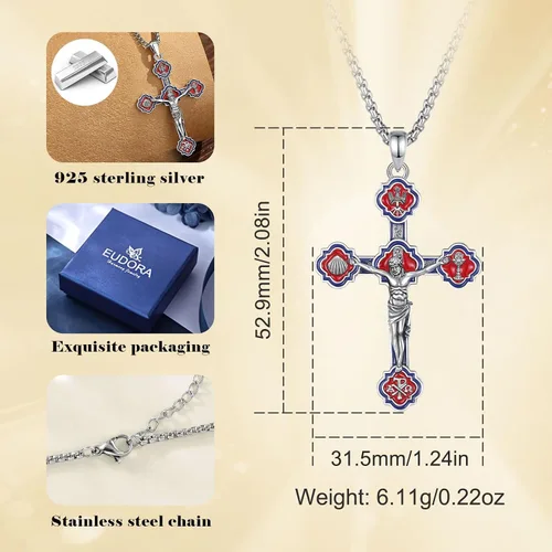 Miniatura 297 de EUDORA Collar de plata de ley 925, San Cristóbal y San Benito, San Miguel, Virgen María, San Judas Tadeo, Cruz de Buen Pastor y Arcángel, Medalla