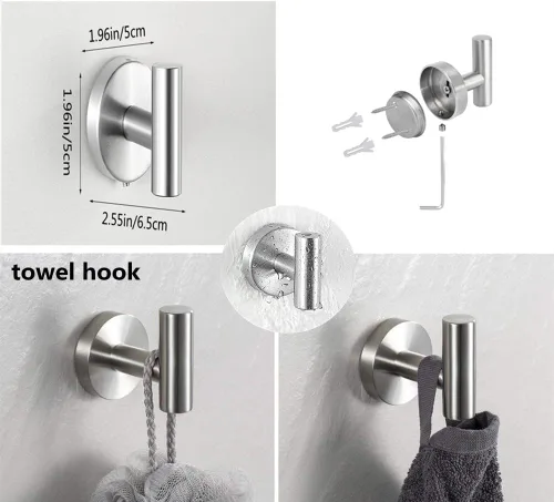 Miniatura 4 de szhdxsy - Juego de 6 accesorios de baño, toallero de acero inoxidable SUS 304 montado en la pared, incluye toallero de 16 pulgadas, soporte
