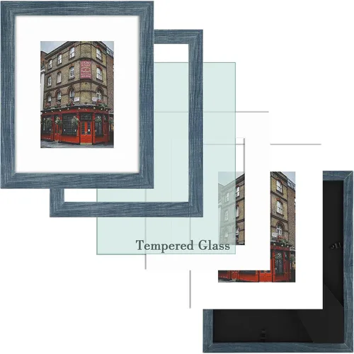Miniatura 4 de Frametory, Portarretratos de 8 x 10 pulgadas con paspartú para fotos de 5 x 7, para pared y mesa (color azul, paquete de 2)