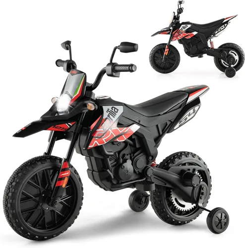 Miniatura 11 de INFANS Motocicleta para niños de 12 V, con licencia Aprilia RX125, motocicleta de montar para niños pequeños con ruedas de entrenamiento, suspensión