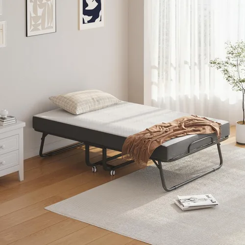 Miniatura 2 de CAIYUN Cama Plegable con Colchón y Cubierta de Almacenamiento - Marco Tamaño Twin de 75"x38", Cama de Huéspedes Rodante Portátil con Colchón