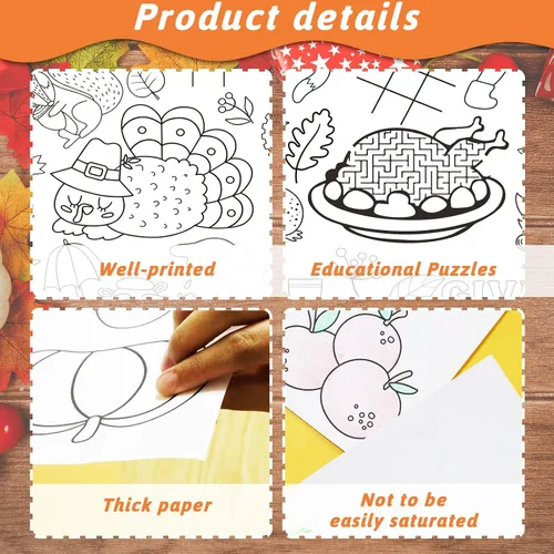 Miniatura 4 de Wiooffen 2 pósteres gigantes de Acción de Gracias para colorear de 82 x 47 pulgadas para niños, papel de otoño grande en color en papel, cubierta