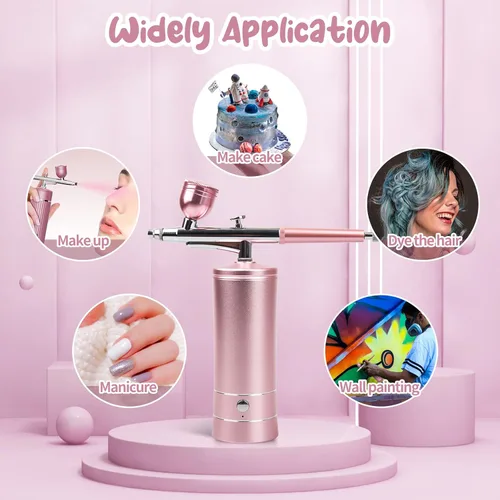Miniatura 8 de Airbrush-Kit - Compresor de aerógrafo inalámbrico recargable - Pistola de aerógrafo de mano automática, juego de aerógrafo, cepillo de aire Rosa