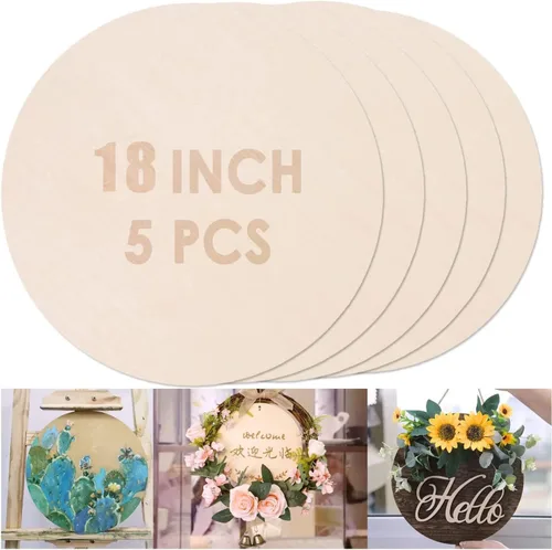 Miniatura 10 de 10 círculos de madera redondos de 14 pulgadas para manualidades, rebanadas de madera sin terminar, círculos de madera redondos en blanco, círculos