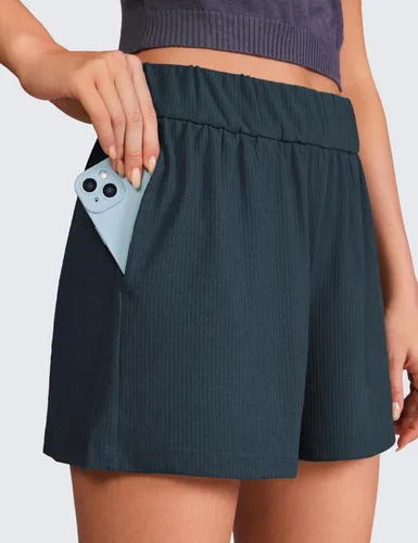 Miniatura 3 de CRZ YOGA Cómodos pantalones cortos acanalados para mujer, de cintura alta, lyocell para uso casual, para descansar, atlético, con bolsillos