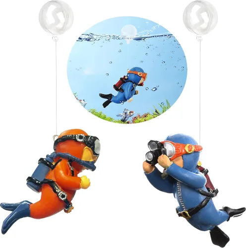Miniatura 5 de Paquete de 2 Decoraciones Lindas de Buceador Pequeño para Acuario, Decoración de Acuario, Accesorios Flotantes para Acuario, Juguete para Peces