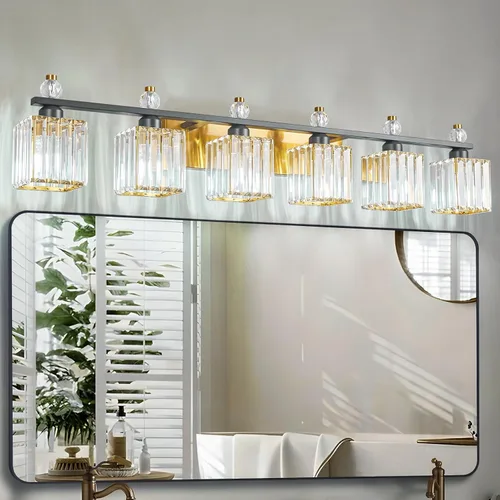 Miniatura 40 de Luces de Tocador de Baño de 3 Luces, Placado Negro, Modernas Luces de Tocador de Cristal para Baño, Luces de Tocador de Cristal para Usar Sobre