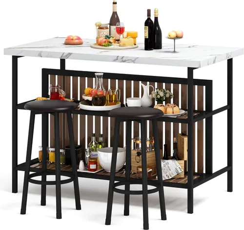 DKLGG Isla de cocina con taburetes y almacenamiento, juego de mesa de comedor moderno para 2, juegos de cocina y comedor de 3 piezas, mesa de isla