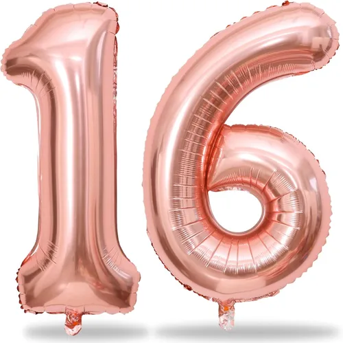 Globos de oro rosa para cumpleaños número 16 para niñas, 40 pulgadas de gran tamaño, globos de lámina de mylar con el número 1 y 6, autoinflables,