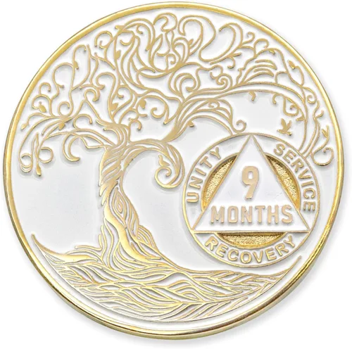Miniatura 137 de 20 Year Sobriety Mint Twisted Tree of Life - Medallón de recuperación AA chapado en oro, fichas y fichas, color negro