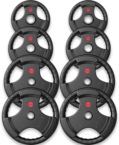 Miniatura 10 de GIKPAL Discos de peso de goma de agarre olímpico de 2 pulgadas para entrenamiento de fuerza, levantamiento de pesas en el hogar y el gimnasio, juego