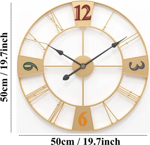 Miniatura 2 de Reloj de pared silencioso redondo de metal creativo, funciona con pilas, fácil de leer, para dormitorio, sala de estar, pared (negro, 19.7 x 19.7 in)