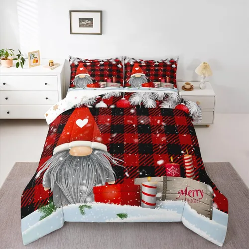 Miniatura 34 de Erosebridal Juego de edredón de Papá Noel tamaño matrimonial para niños y niñas, edredón de plumón de Feliz Navidad, juego de ropa de cama