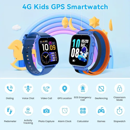 Miniatura 2 de Reloj inteligente 4G para niños, reloj inteligente para niños y niñas de 4 a 12 años con llamadas, SOS, controles parentales, juegos, cámara