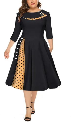 Miniatura 2 de Ropa de otoño para mujer, estilo retro, de manga larga, cuello redondo, color sólido, cintura con lunares