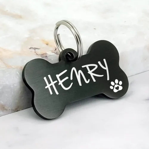 Miniatura 2 de Ultra Joys - Etiqueta personalizada de identificación para mascotas para perros, etiqueta de identificación de hueso de acero inoxidable cepillado