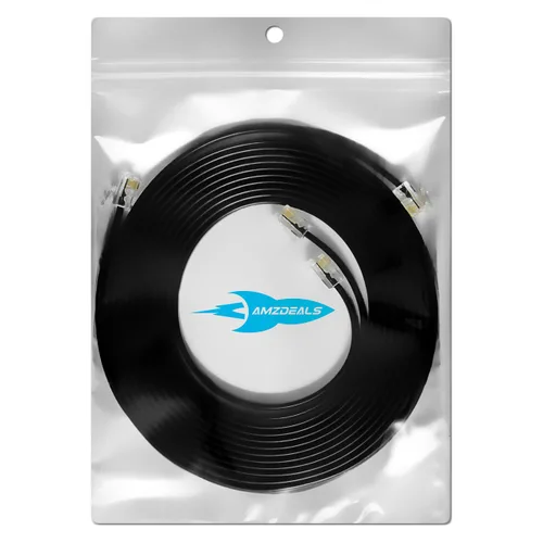 AmzDeals - Paquete de 2 cables rectos RJ12 6P6C de 4 pies, color negro, cable de línea de datos y voz de grado profesional, fabricado en Estados