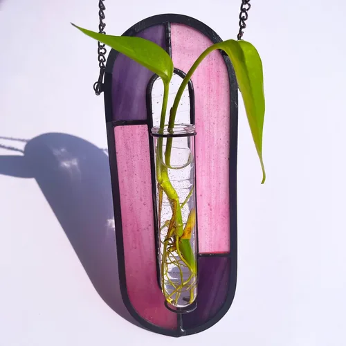Miniatura 12 de LITMIND Estación de Propagación de Plantas de Vidrio Emplomado, Maceta Terrario Hidropónico Colgante con 2 Tubos de Vidrio - Perfecto
