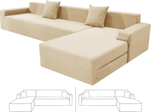 Miniatura 16 de ZNSAYOTX Fundas para sofá modular, fundas elásticas de jacquard con parte inferior elástica para sofá modular en forma de L, 2 protectores de sofá
