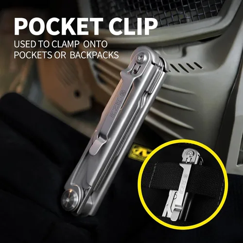 Miniatura 9 de Multiherramienta 9 en 1, mini herramienta EDC de bolsillo, tijeras plegables, rompeventanas de acero de tungsteno, sierra, cortador de cuerda