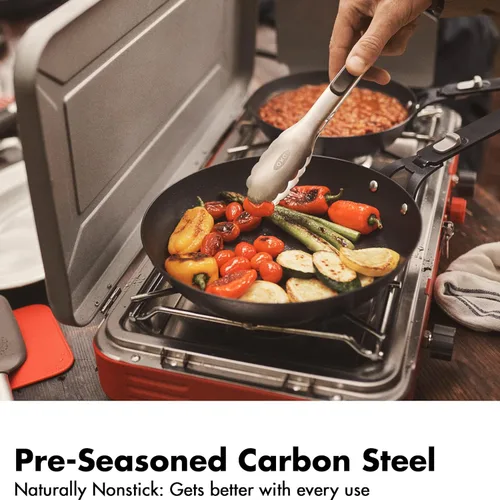 Miniatura 6 de OXO Juego de 8 utensilios de cocina para acampar al aire libre, sartén de acero al carbono pre-sazonado de 10 pulgadas, cacerolas de acero