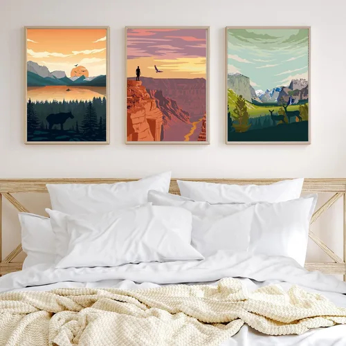 Miniatura 3 de 6 paquetes de pintura por números para adultos principiantes, kits de pintura por números de parques nacionales sobre lienzo sin marco, Yellowstone