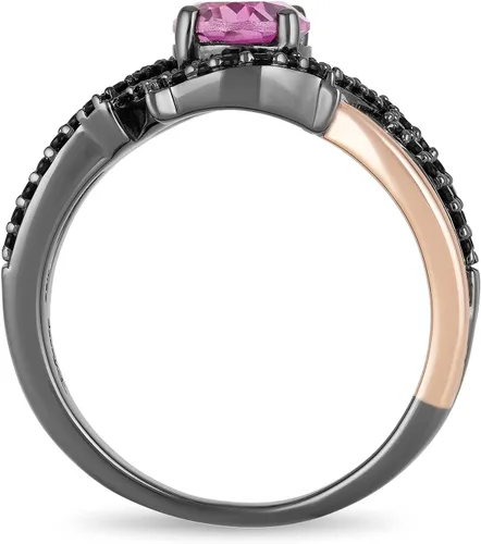 Miniatura 5 de Jewelili Enchanted Disney Fine Jewelry - Anillo de oro rosa de 14 quilates sobre plata esterlina con rodio negro ovalado zafiro rosa creado y 14