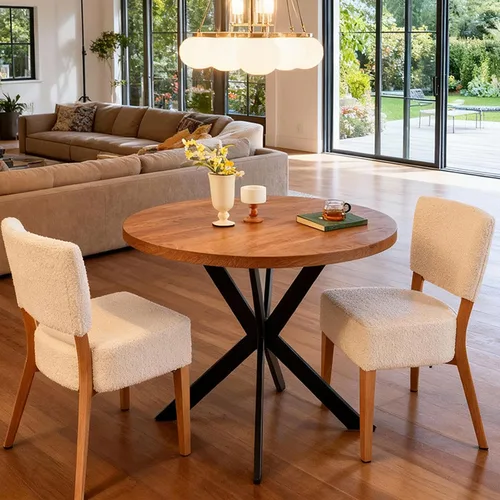 Juego de mesa redonda y silla de 3 piezas, ahorro de espacio, rincón de desayuno, mesa de madera de nogal con marco de metal y 2 sillas de comedor