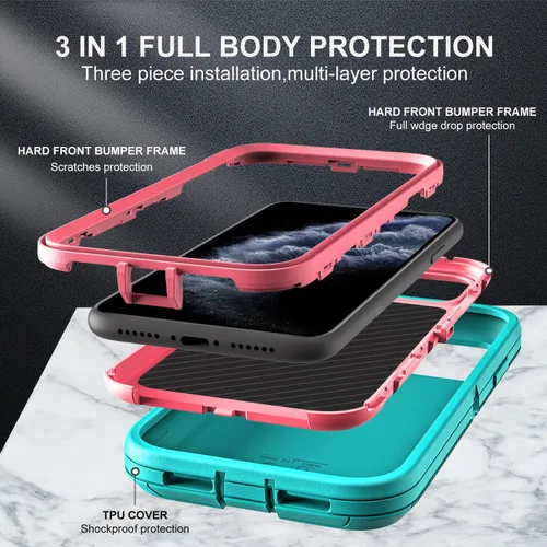 Miniatura 4 de YKHJKLEC para iPhone 11 Pro Max, funda de grado militar 3 en 1 resistente a prueba de golpes/caídas/polvo con 2 piezas de protector de pantalla
